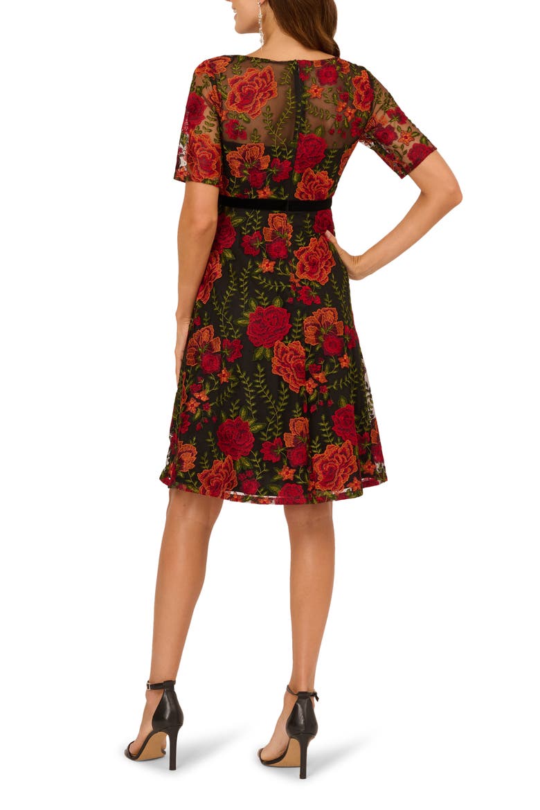 Floral Embroidered Cocktail Dress, Alternate, color, RED/ BLACK MULTI