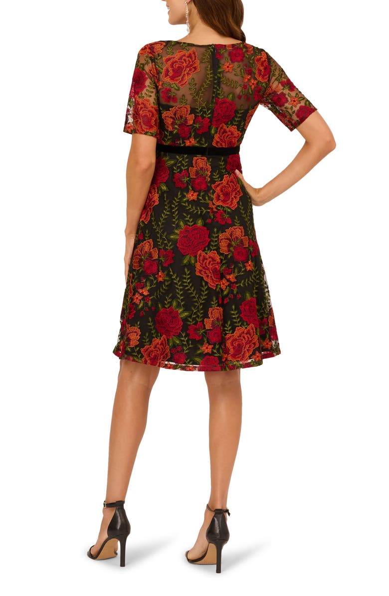 Adrianna Papell Floral Embroidered Cocktail Dress, Alternate, color, Red/ Black Multi