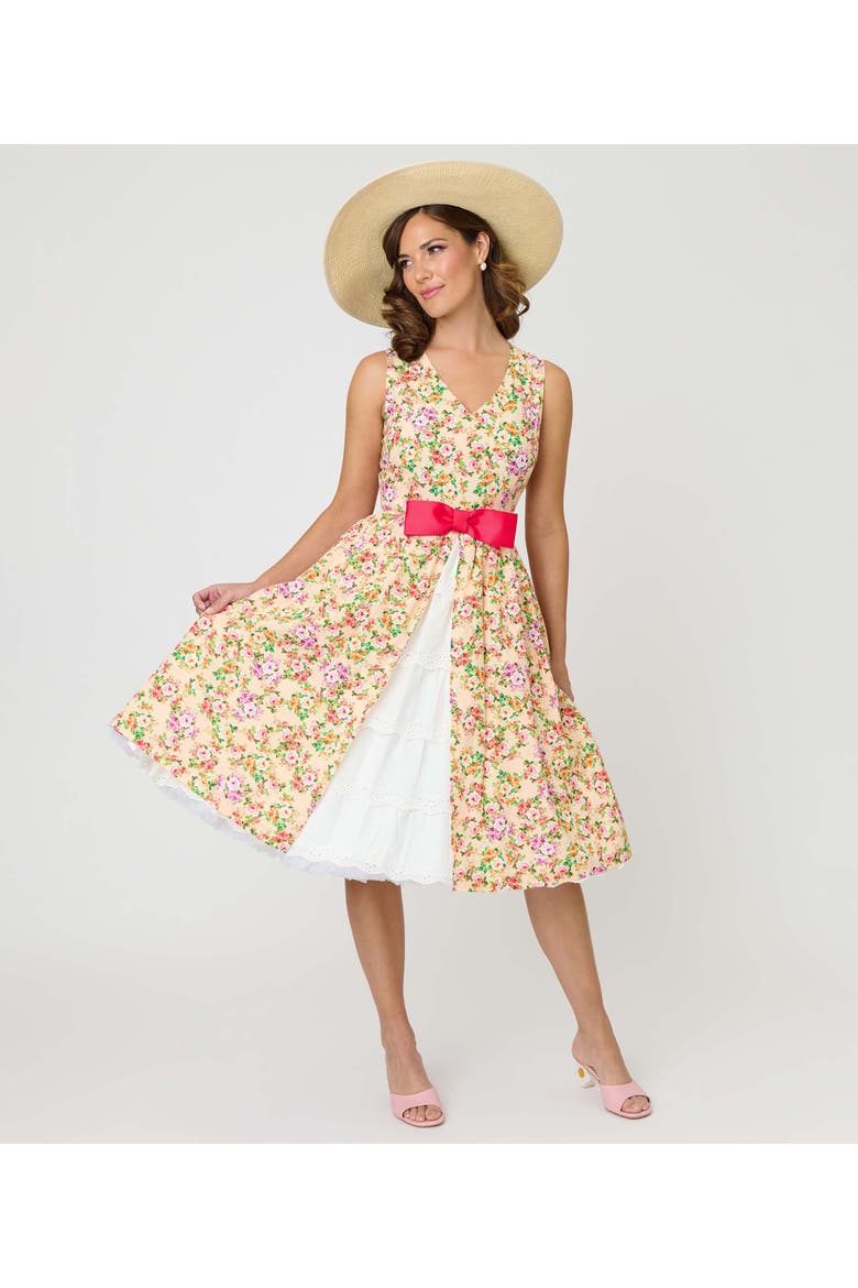 1960s Garden Party Swing Dress, Alternate, color, Beige w/ Pink Bow Floral Print