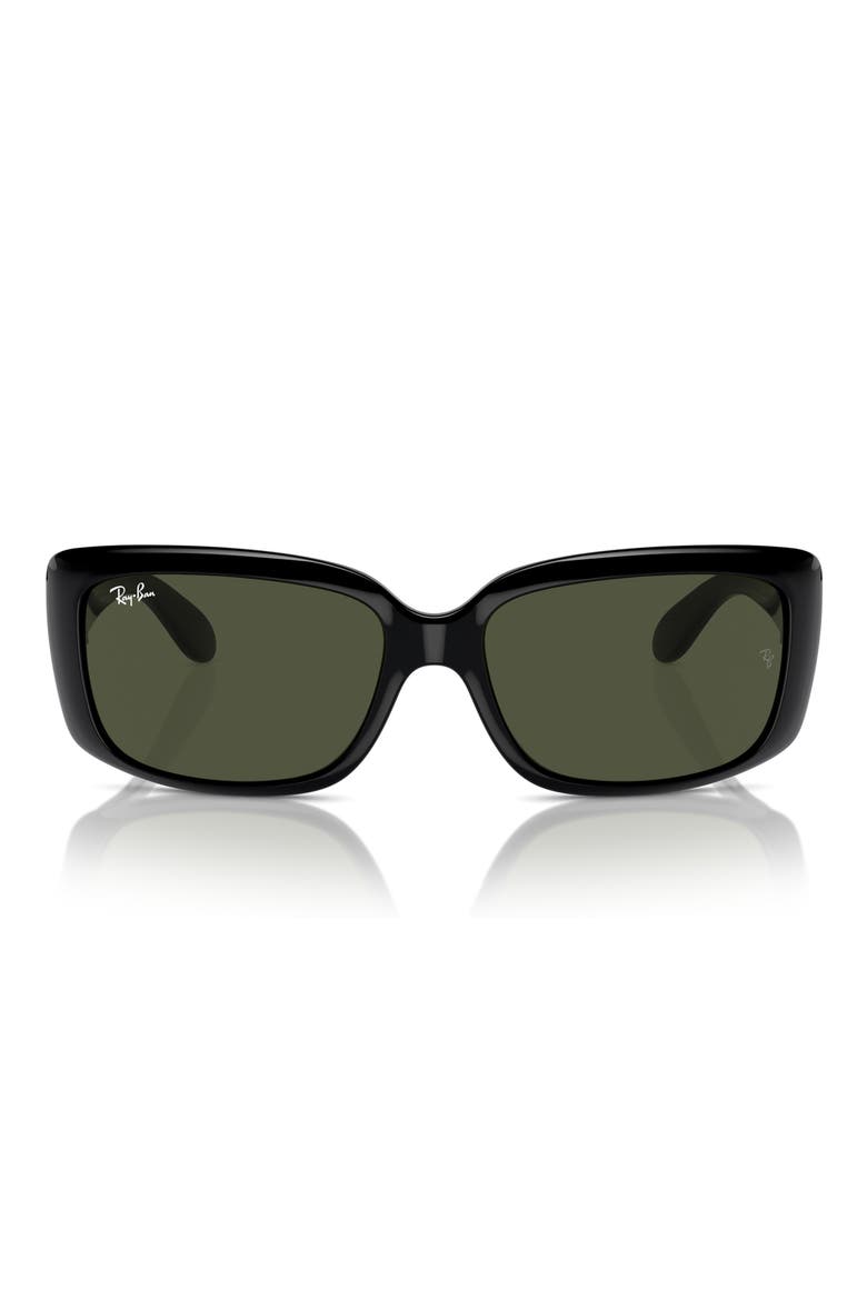 58mm Rectangular Sunglasses, Main, color, BLACK