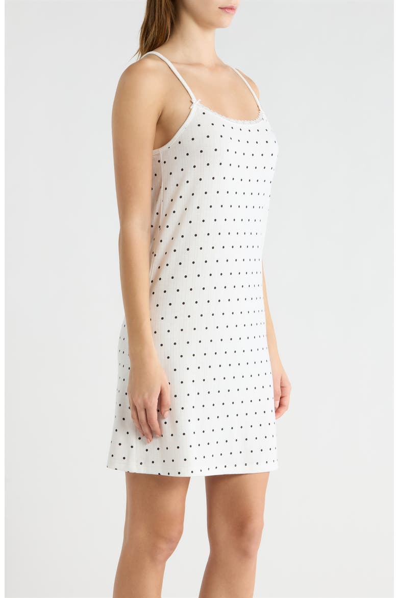Print Pointelle Knit Chemise, Alternate, color, WHITE/ BLACK DOT