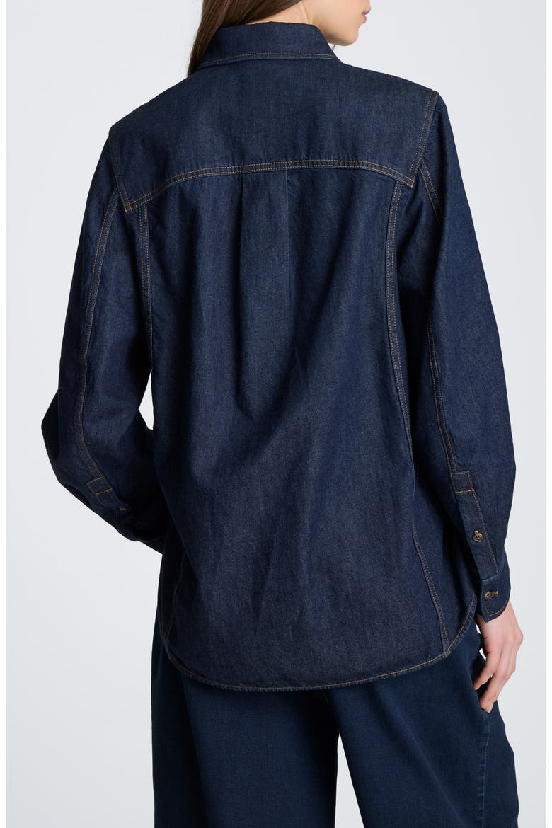 Contrast Stitch Button Down Shirt, Alternate, color, DARK INDIGO RINSE WASH