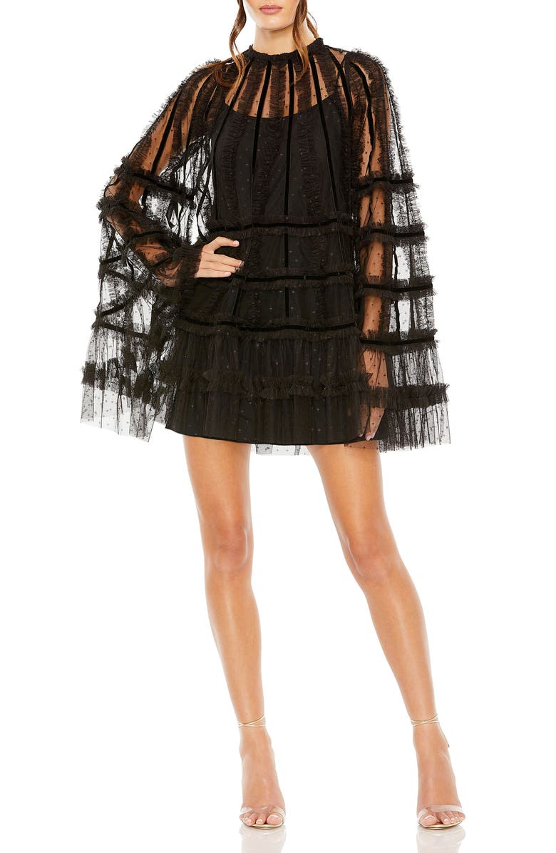 Mac Duggal High Neck Ruffle Bell Sleeve Trapeze Dress, Main, color, 