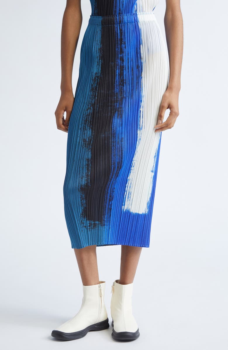 Pleats Please Issey Miyake Jump Print Pleated Skirt, Alternate, color, Blue
