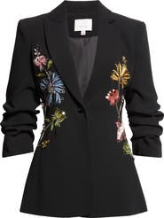 Cinq à Sept Sequin Floral Scrunched Sleeve Blazer