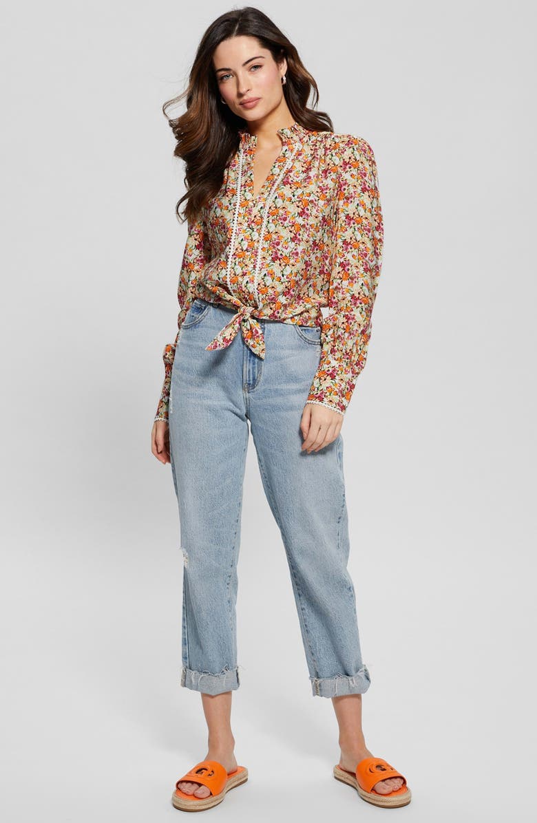 GUESS Rita Floral Tie Hem Button-Up Shirt, Alternate, color, 
