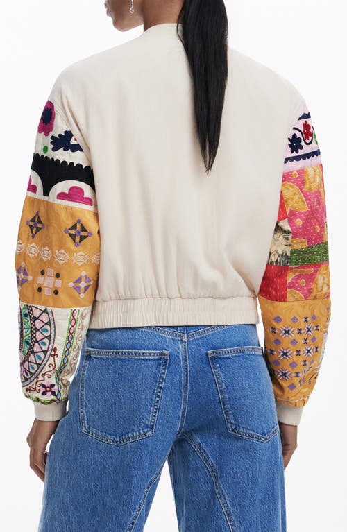 Desigual Patchwork-sleeve Bomber Jacket In Beige