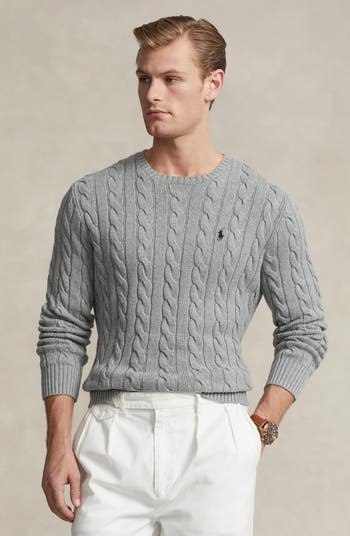 Cable Knit Cotton Crewneck Sweater