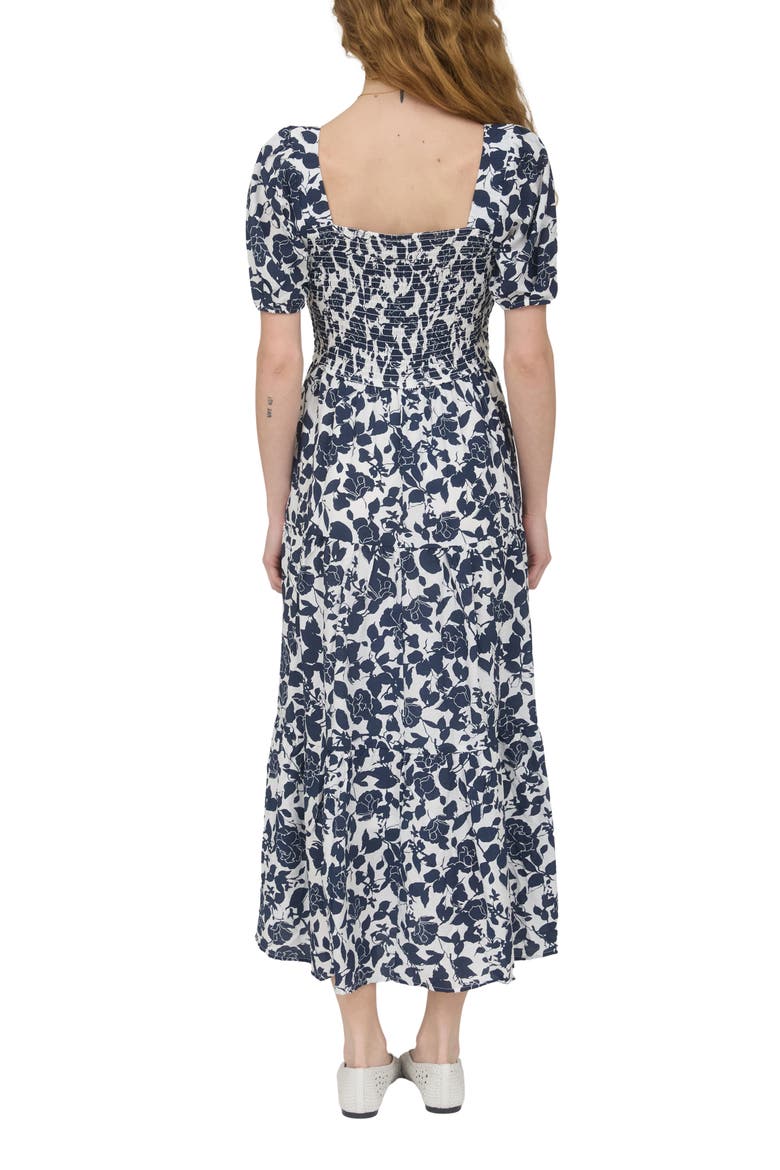 Puff Sleeve Smocked Midi Dress, Alternate, color, NAVY MULTI
