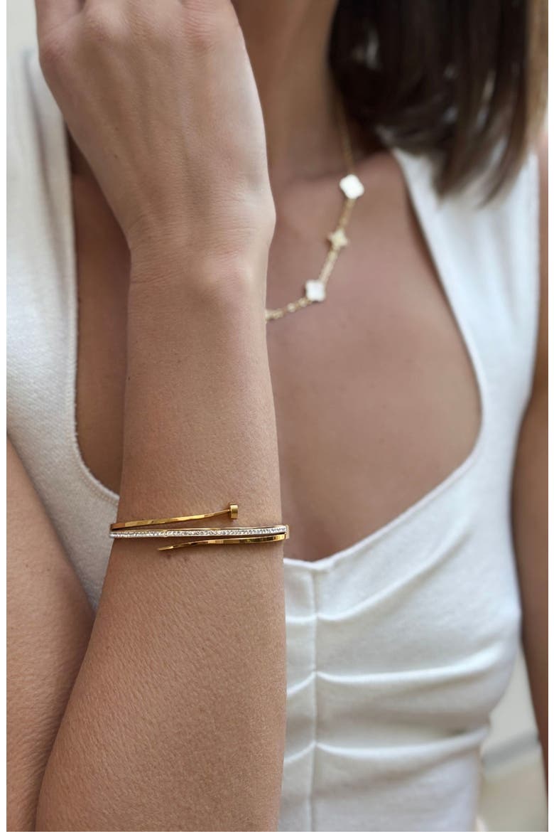 Set of 2 Nail & Clover Cuff Bracelets, Alternate, color, GOLD