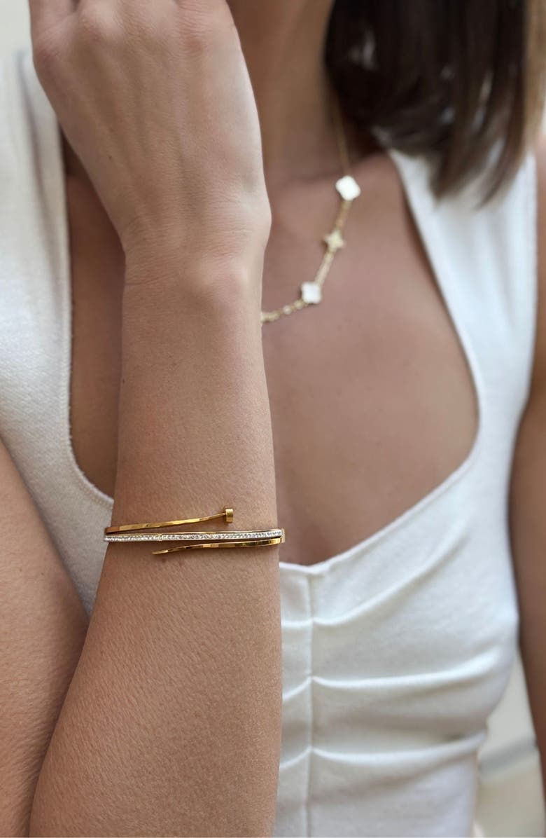 Adornia Set of 2 Nail & Clover Cuff Bracelets, Alternate, color, Gold