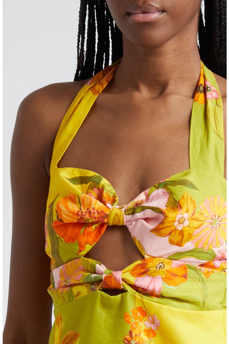 Silas Floral Print Linen Halter Minidress, Alternate, color, MULTI GREEN
