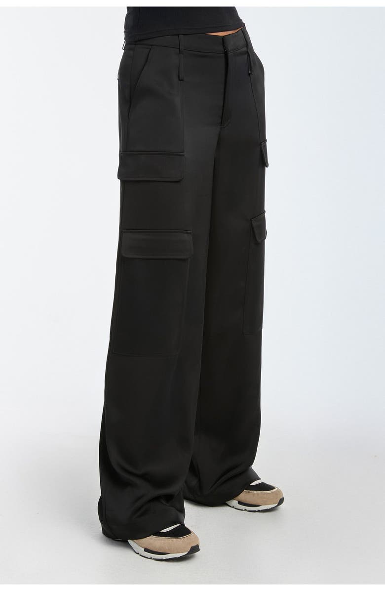 The Noli Shop Milan Satin Cargo Pant, Alternate, color, Black