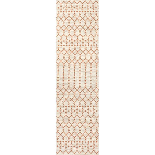 Jonathan Y Ourika Moroccan Geometric Textured Weave Indoor/outdoor Area Rug In Cream/orange