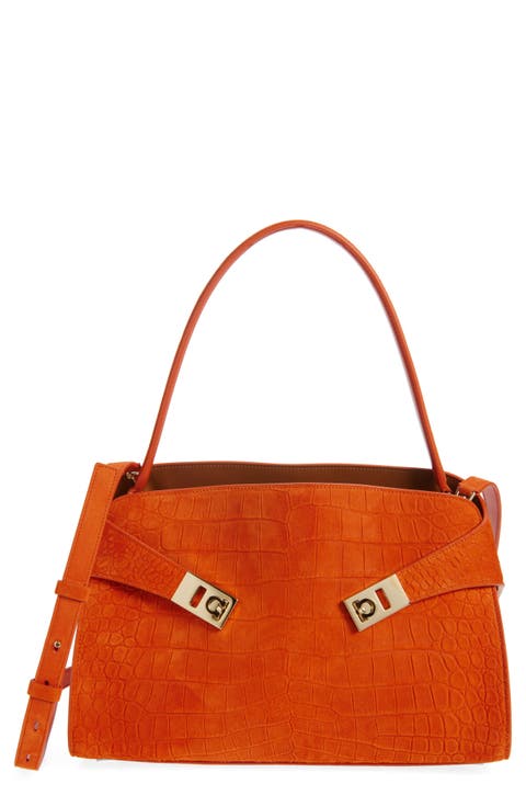 Hug Croc Embossed Suede Handbag
