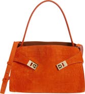 FERRAGAMO Hug Croc Embossed Suede Handbag