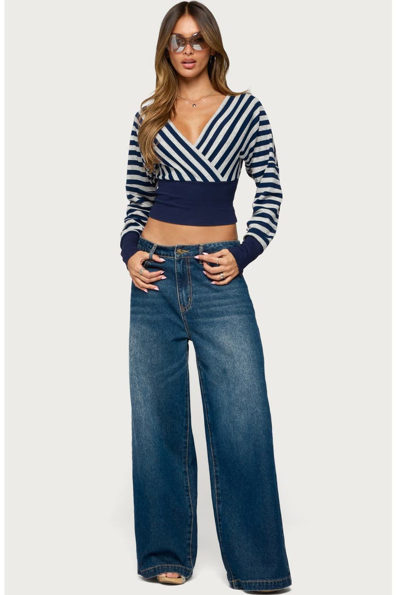 Keeva Striped Surplice Top, Alternate, color, NAVY-AND-GRAY-MELANGE