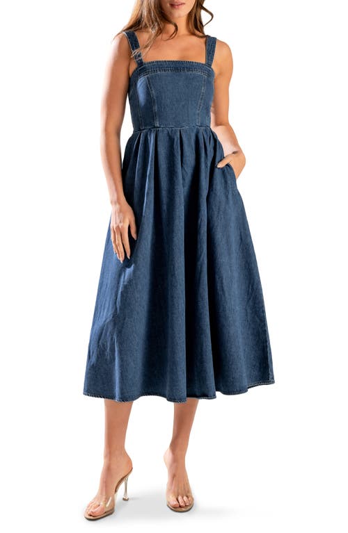 Freemarket Sleeveless Washed Denim Fit & Flare Midi Dress In Medium Denim