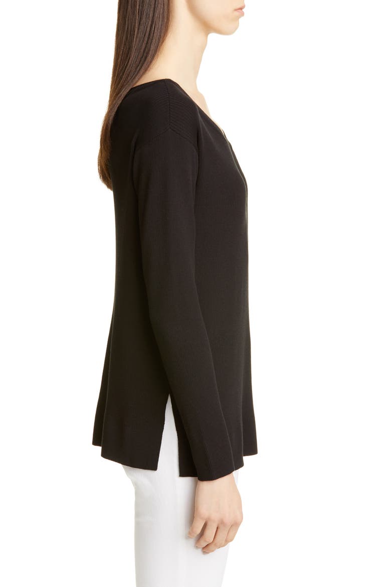 Wide V-Neck Tunic Sweater, Alternate, color, BLACK