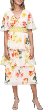 SL FASHIONS Floral Tiered Cocktail Dress