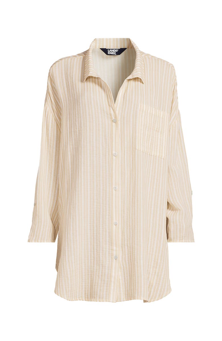 Lands' End Oversized Gauze Button Front Cover-Up Shirt, Alternate, color, White