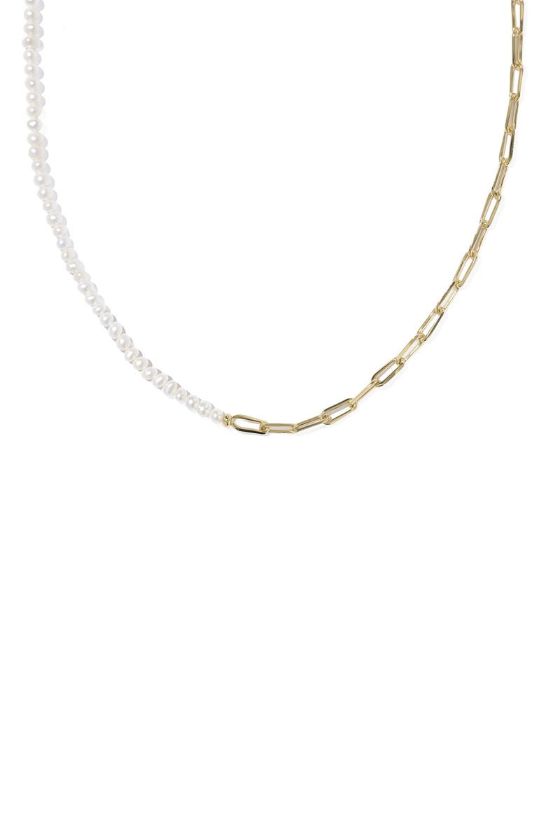 Kendra Scott Markie Half Chain & Freshwater Pearl Necklace, Alternate, color, Gold Freshwater Cultured Pearl
