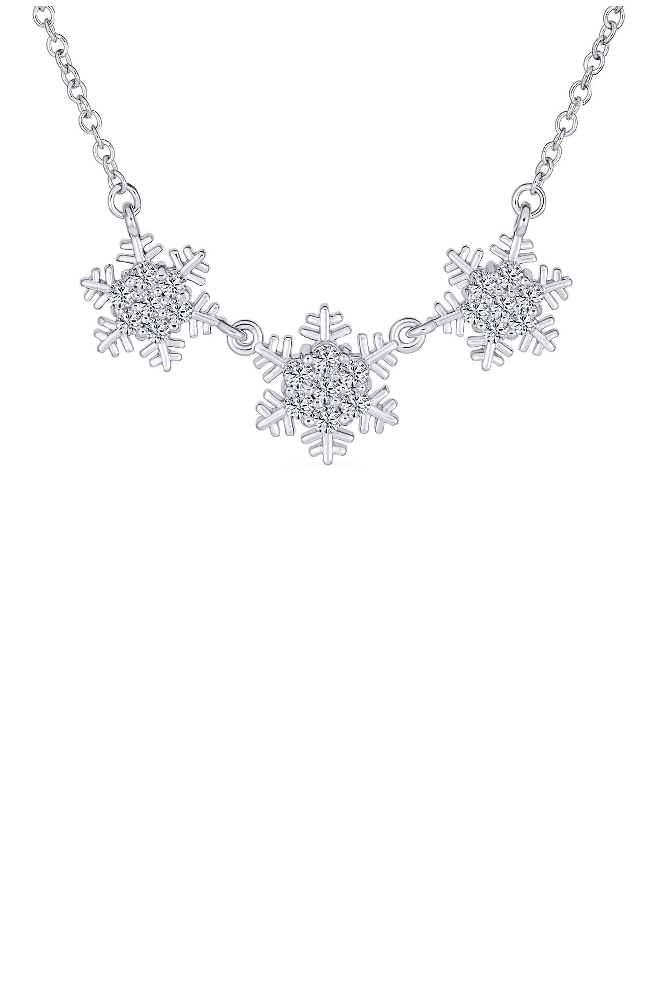 BLING JEWELRY Winter Holiday Pavé Cubic Zirconia Snowflake Necklace