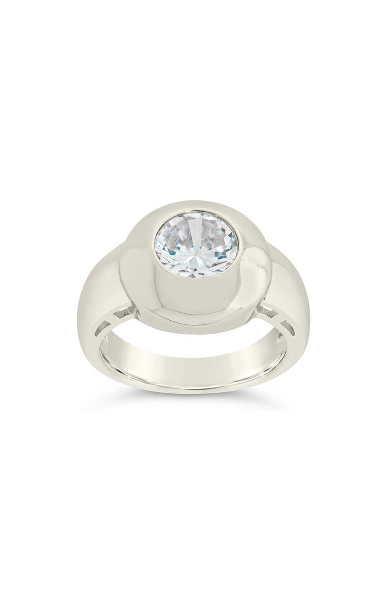 Sterling Forever Zora Cubic Zirconia Dome Signet Ring, Alternate, color, Silver
