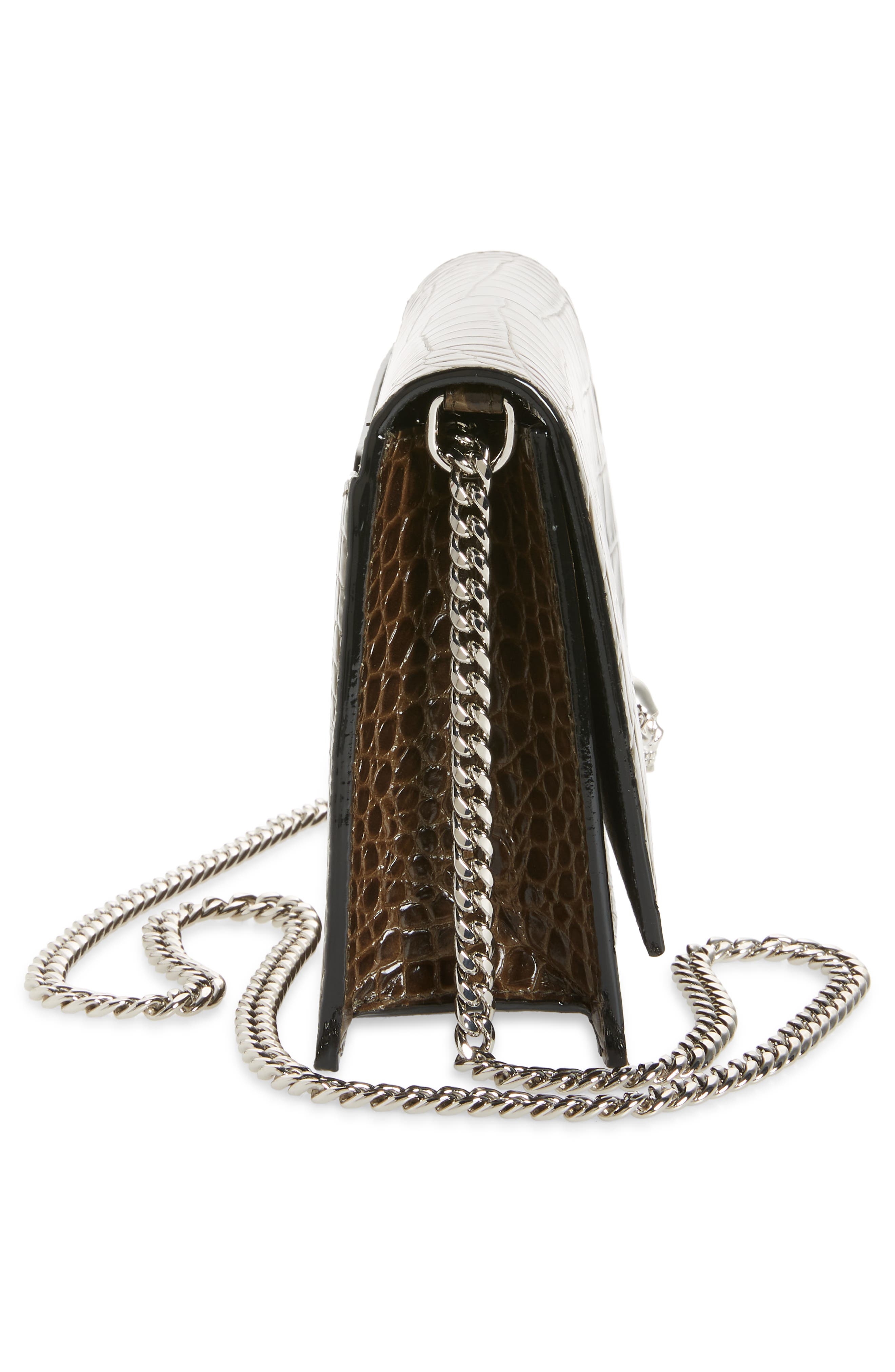 McQueen Alexander McQueen Medium Skull Croc Embossed Leather Crossbody Bag, Alternate, color, 