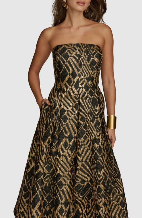 Donna Karan Jacquard Strapless Fit And Flare Dress In Brown