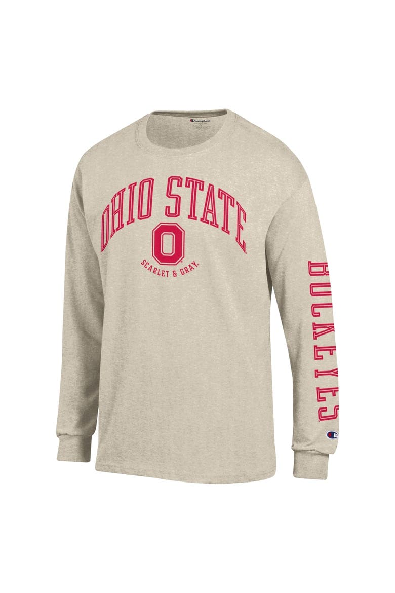 Men's Champion  Heather Oatmeal Ohio State Buckeyes Neutral Arch Long-Sleeve T-Shirt, Alternate, color, Oatmeal