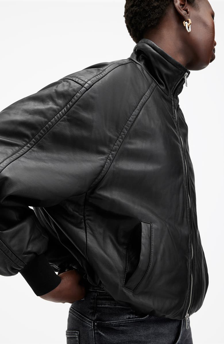 AllSaints Rowan Funnel Neck Leather Bomber Jacket, Alternate, color, 