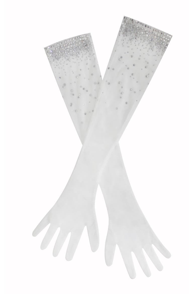 Izzy Crystal Opera-length Gloves, Main, color, White