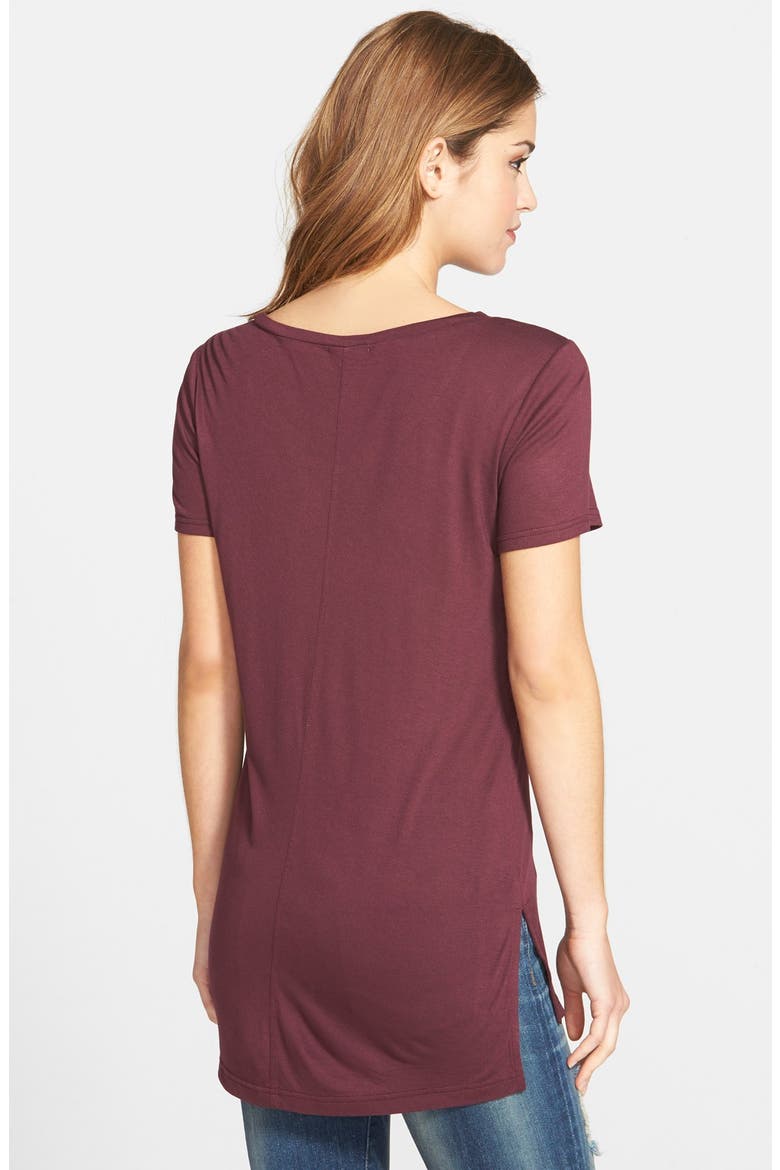 Side Slit Long Scoop Neck Tee, Alternate, color, BURGUNDY STEM