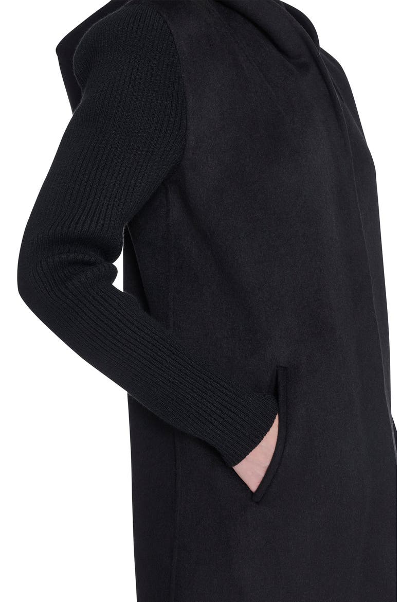 Double Face Wool Blend Hooded Coat, Alternate, color, BLACK