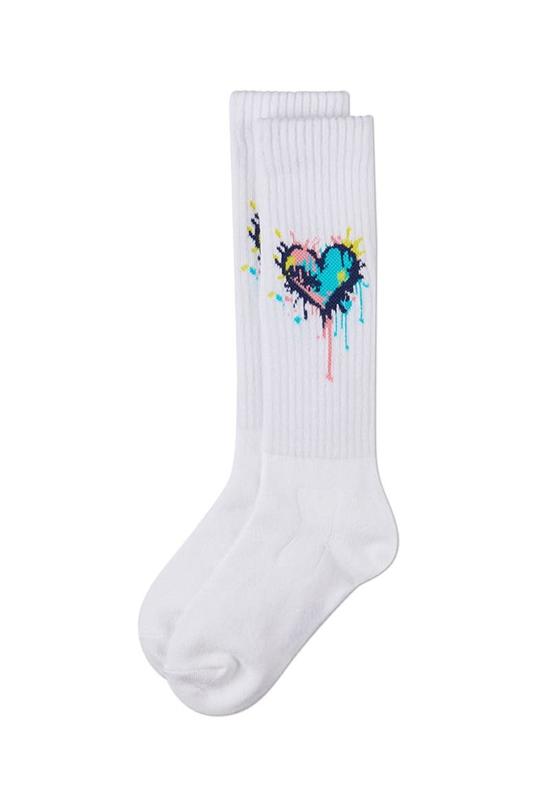 Colorful Splatter Heart Ribbed  Knee High Sock, Alternate, color, White