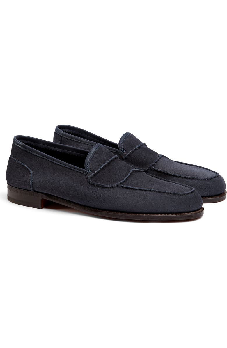 John Lobb Bath Suede Loafer, Main, color, Navy