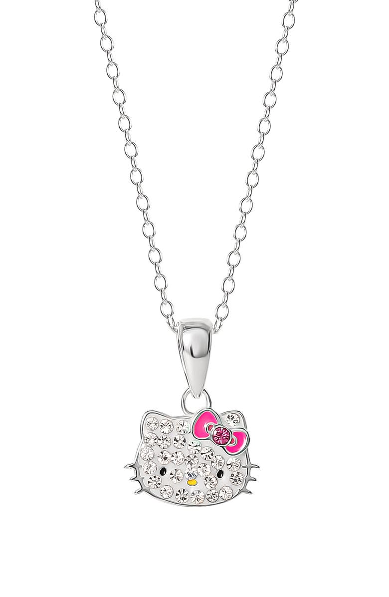 Jacmel Hello Kitty<sup>®</sup> Sterling Silver Crystal Pendant Necklace, Main, color, Sterling Silver/Dark Pink