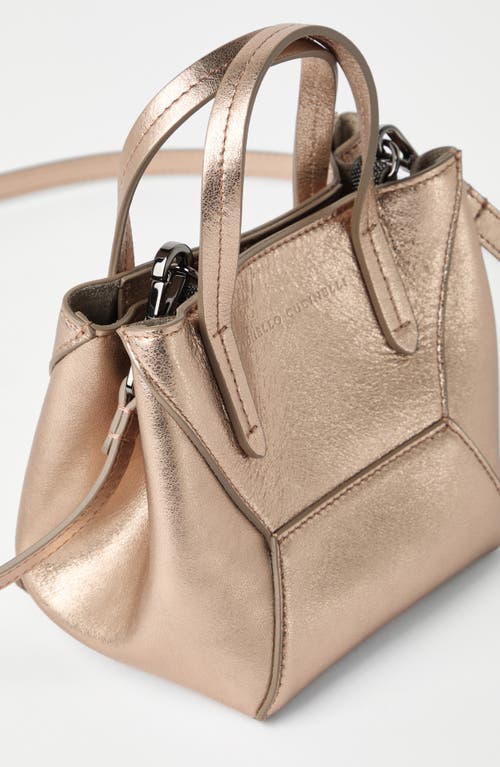 Shop Brunello Cucinelli Mini Lamé Calfskin Bc Duo Bag In Hazelnut