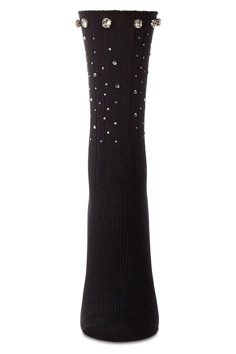 Rhinestone Rib Crew Socks, Alternate, color, BLACK