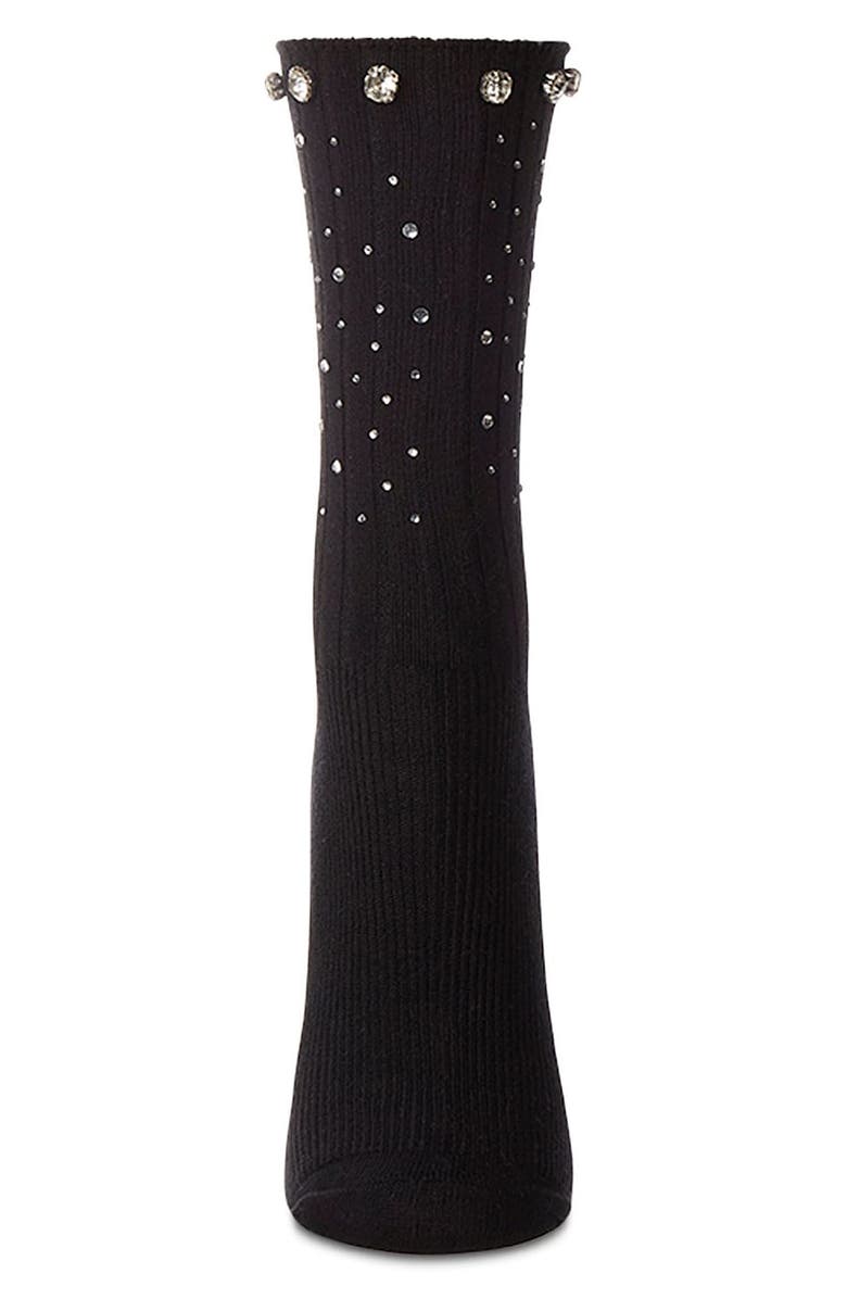 MeMoi Rhinestone Rib Crew Socks, Alternate, color, Black