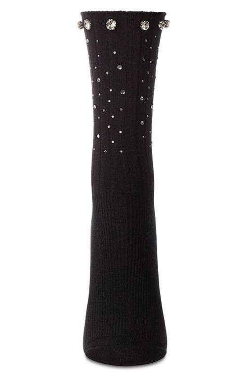 Memoi Rhinestone Rib Crew Socks In Black