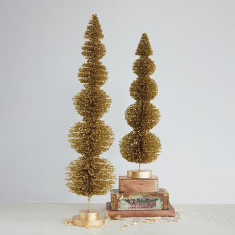 Gold Glitter Bottle Brush Tree on Paulownia Wood Base
