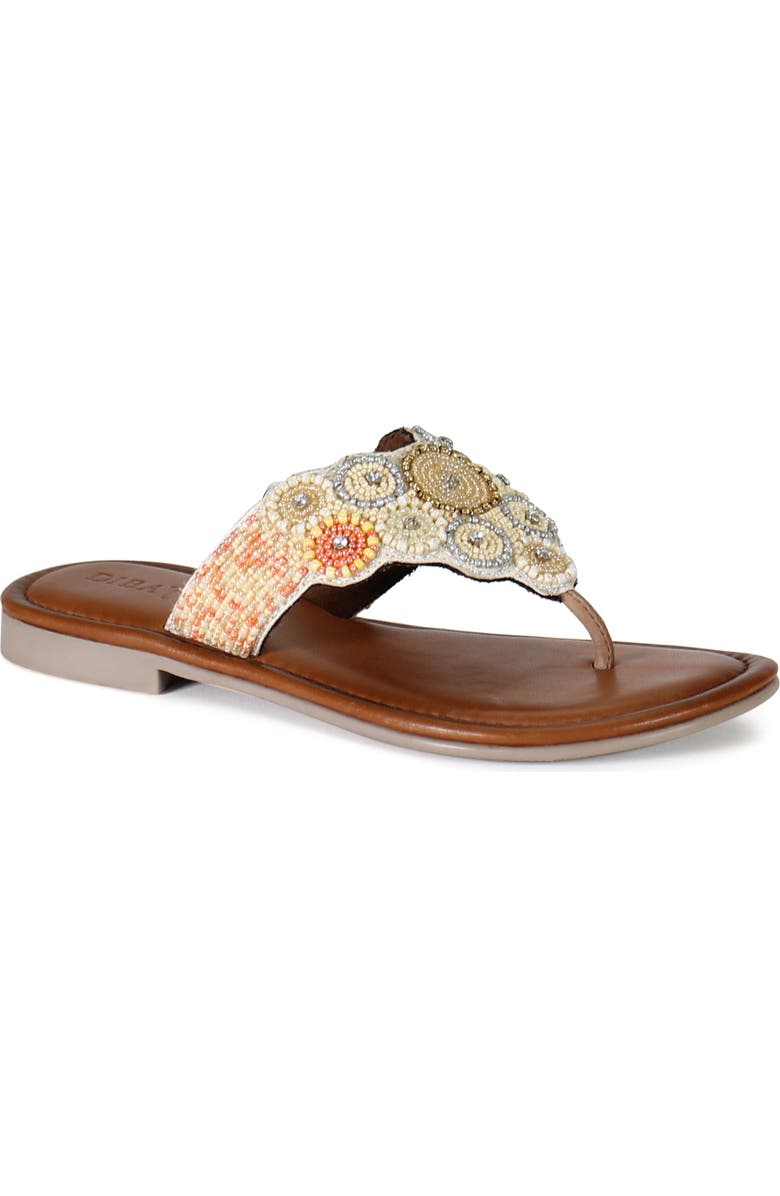 Diba True KALI NITE Leather and Glass Beads Thong Sandal, Main, color, Tan/Beige/Multi