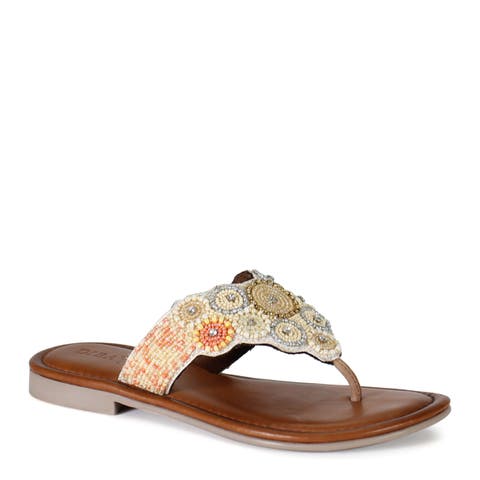 KALI NITE Leather and Glass Beads Thong Sandal