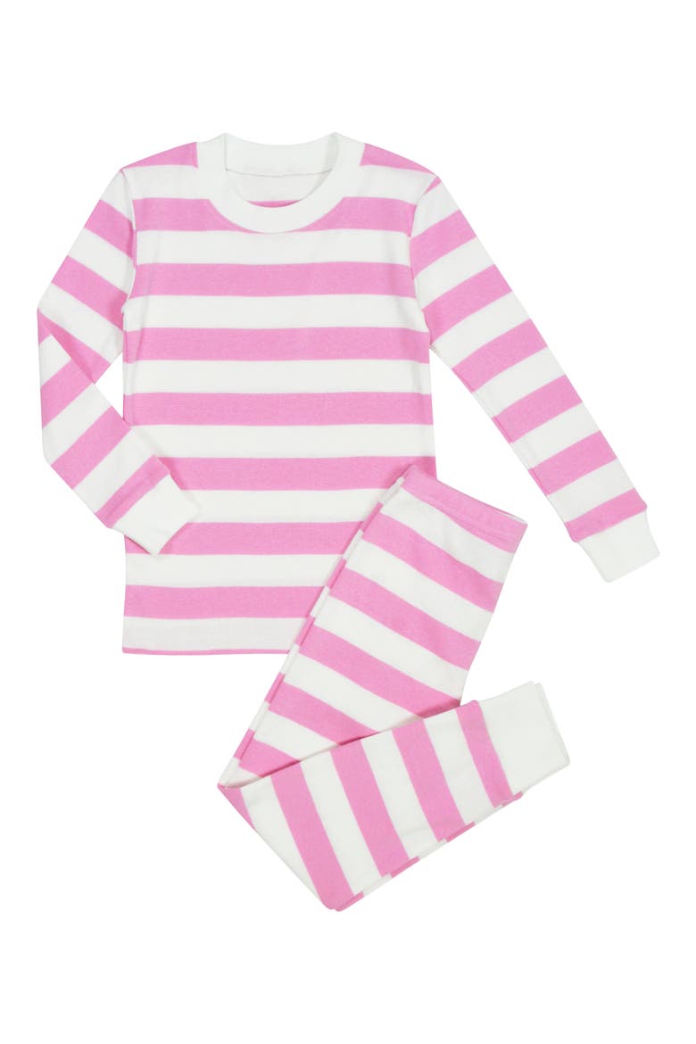 Sara's Prints Kids' Two-Piece Fitted Pajamas, Main, color, SPW PINK WHITE WIDE STRIPE