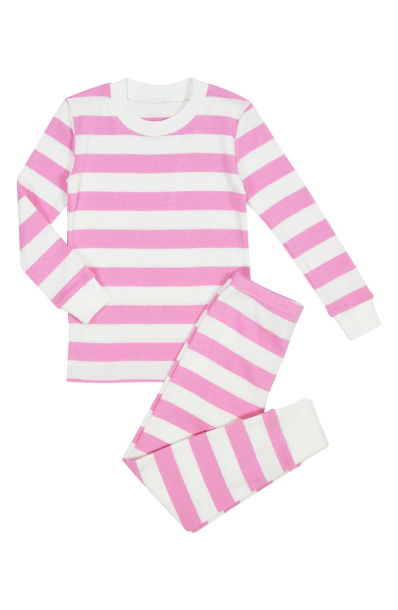 Sara’s Prints Sara's Prints Kids' Two-Piece Fitted Pajamas, Main, color, Spw Pink White Wide Stripe