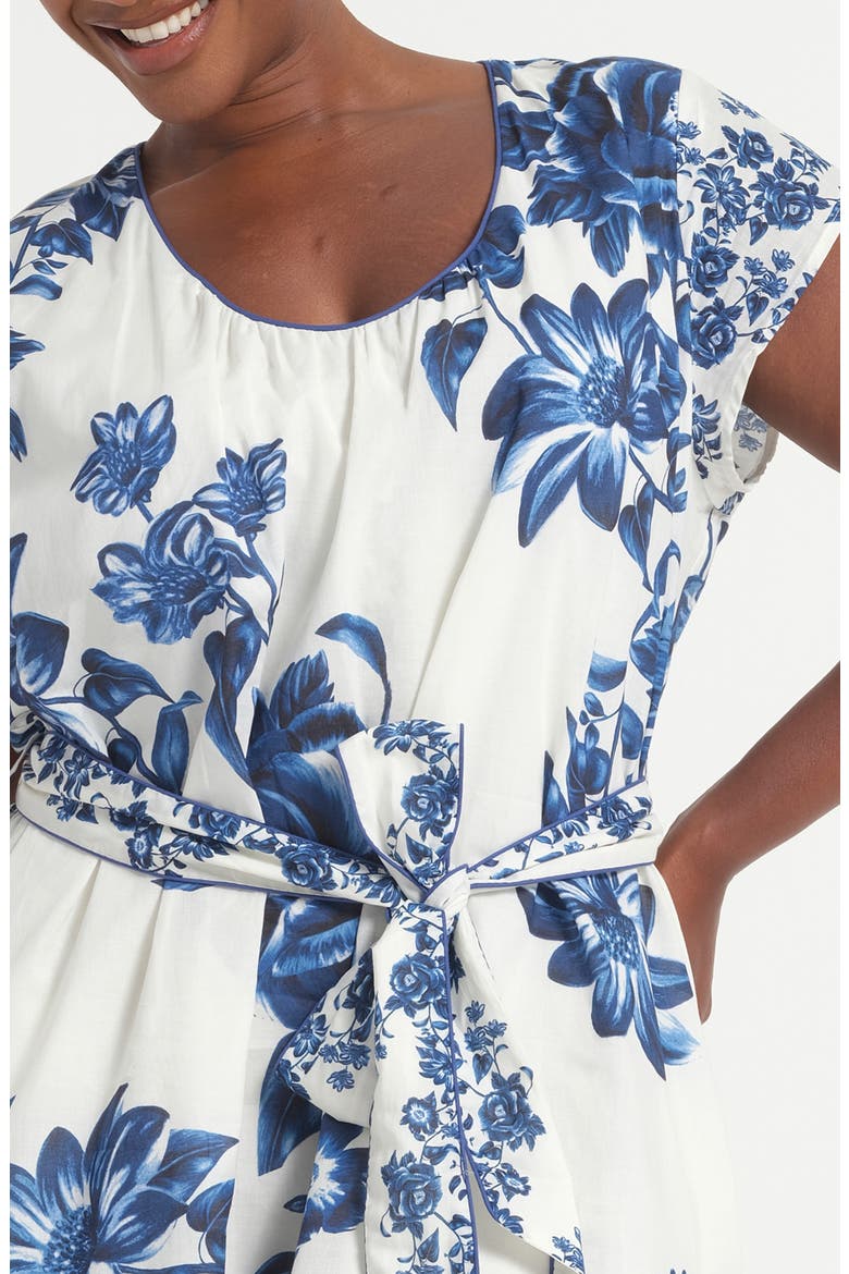 Nevara Floral Print Poplin Dress, Alternate, color, AZURE FLORA