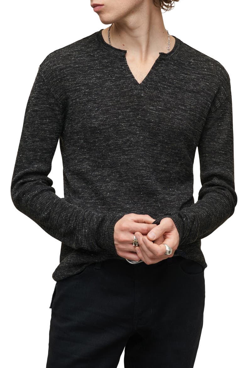 Travis Rib Split Neck Henley, Main, color, BLACK