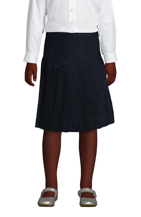 School Uniform Girls Solid Pleated Skirt Below the Knee